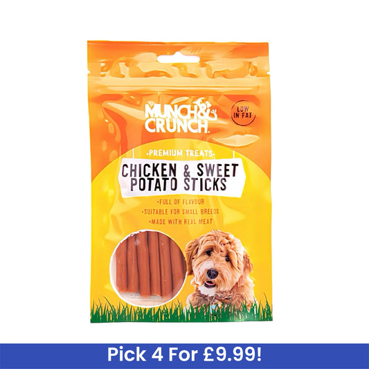 MUNCH & CRUNCH CHICKEN & SWEET POTATO STICKS DOG TREATS 70G