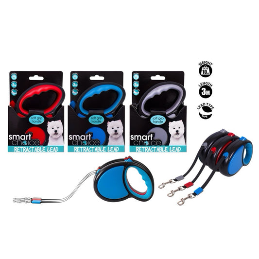 SMART CHOICE 10KG RETRACTABLE Dog Lead Assorted Colours 3M