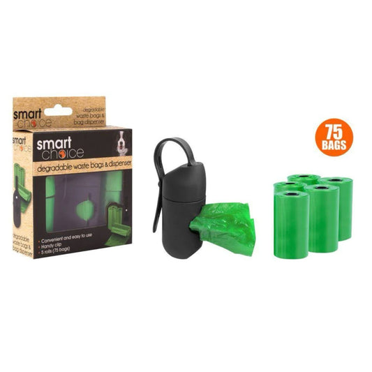 SMART CHOICE Degradable Dog Poop BAGS & DISPENSER 5 PACK